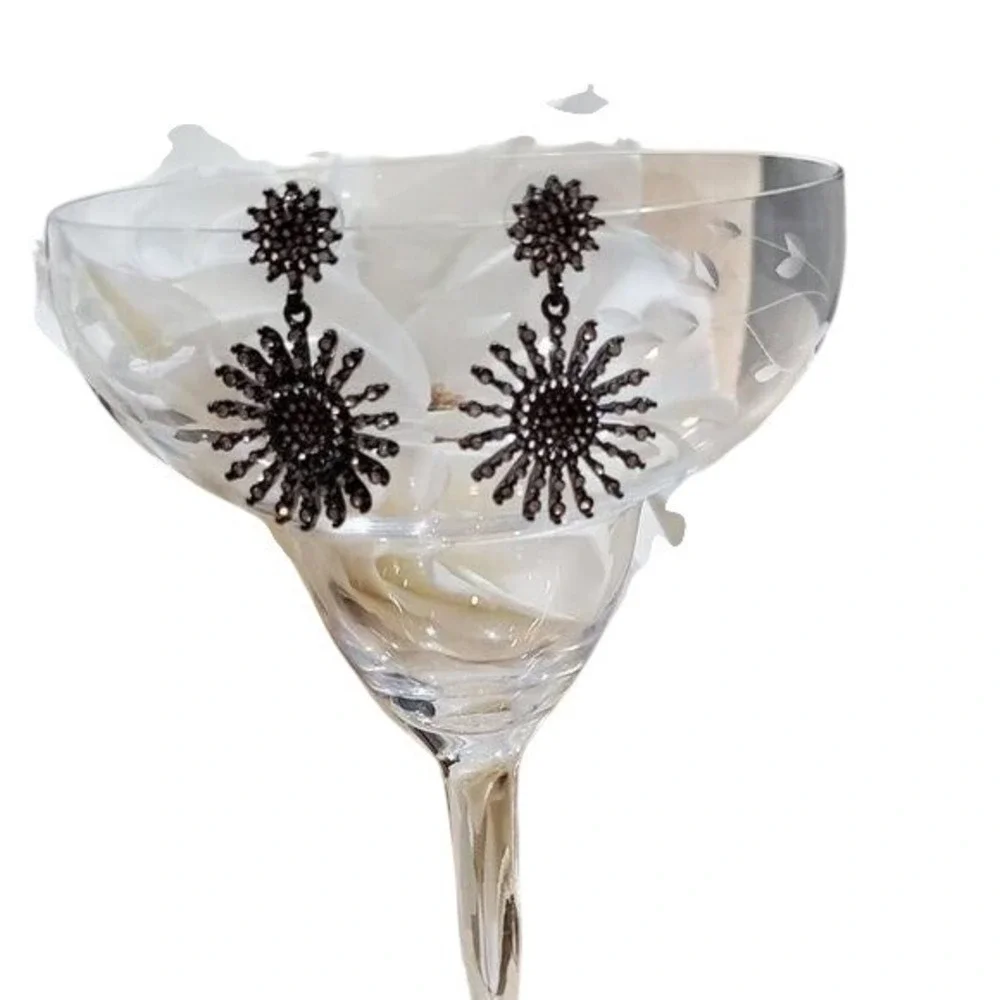 Lucky Brand Gunmetal‎ Sunburst Crystal Drop Earrings Celestial Statement Dangle